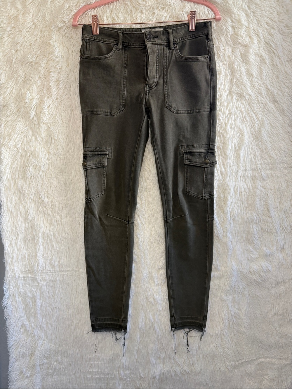 Free People Womens Boho Grunge Utility Cargo Pants Size 25 Moss Green READ Edgy